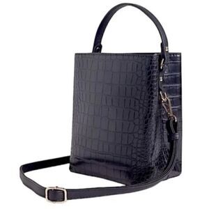 AOTA Croc-Embossed Vegan Leather‎ Bucket Bag with Tassel Charm Black